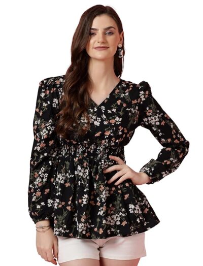 Women's Casual Puff Sleeves Floral Top