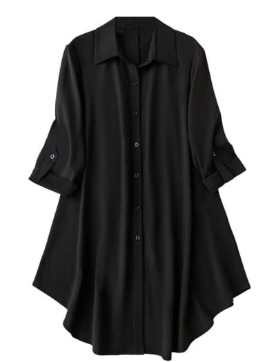 Solid Button Front Shirt Dress for Women