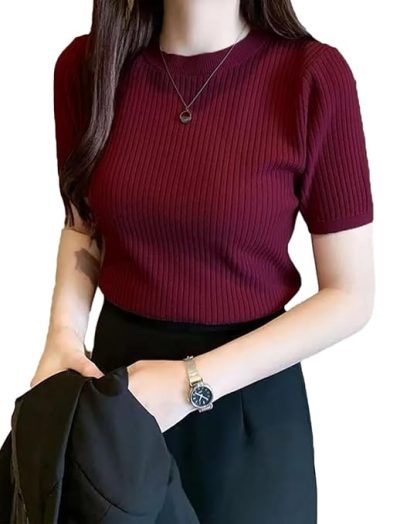 Plain Round Neck Regular Top for Women