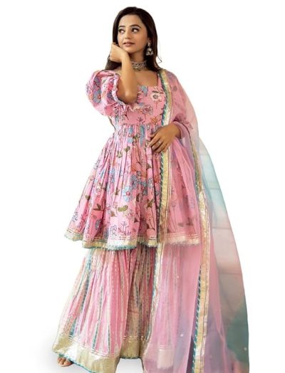 Women Wear Kurta Sharara with Dupatta Set for Women