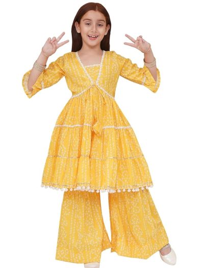 Girls' Printed Kurta Sharara Set