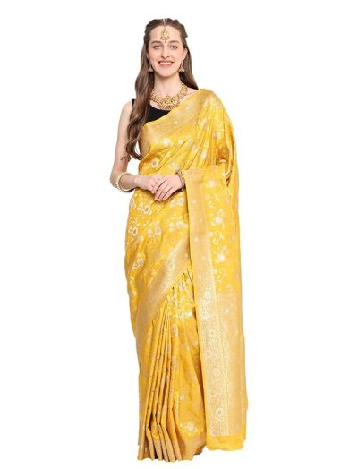 Banarasi Luxurious Bright yellow saree