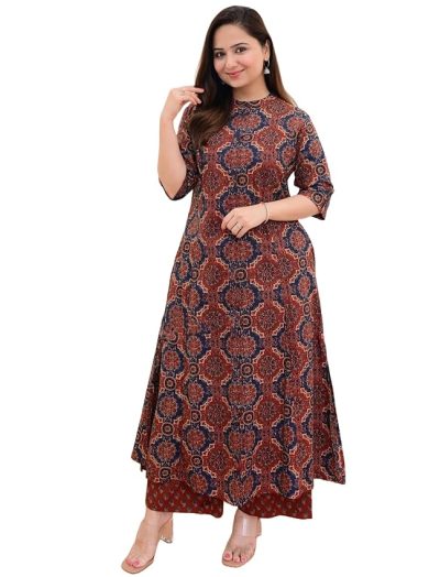 Women’s Cotton Blend Straight Printed Kurta with Palazzo