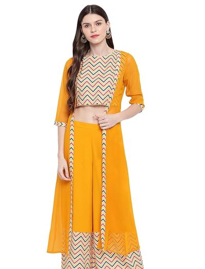 Women’s Yellow Crop Top with Palazzo and Jacket