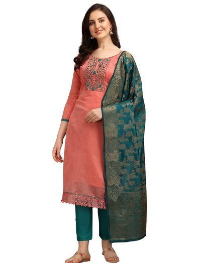 Women’s Cotton Hand Embroidered Work Salwar Suit Banarasi Dupatta